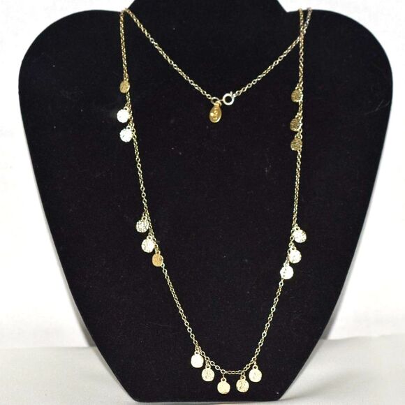 Loft Glittering Gold Tone Hammered Petite Disc Link Chain 32" Retro Necklace - Picture 1 of 4